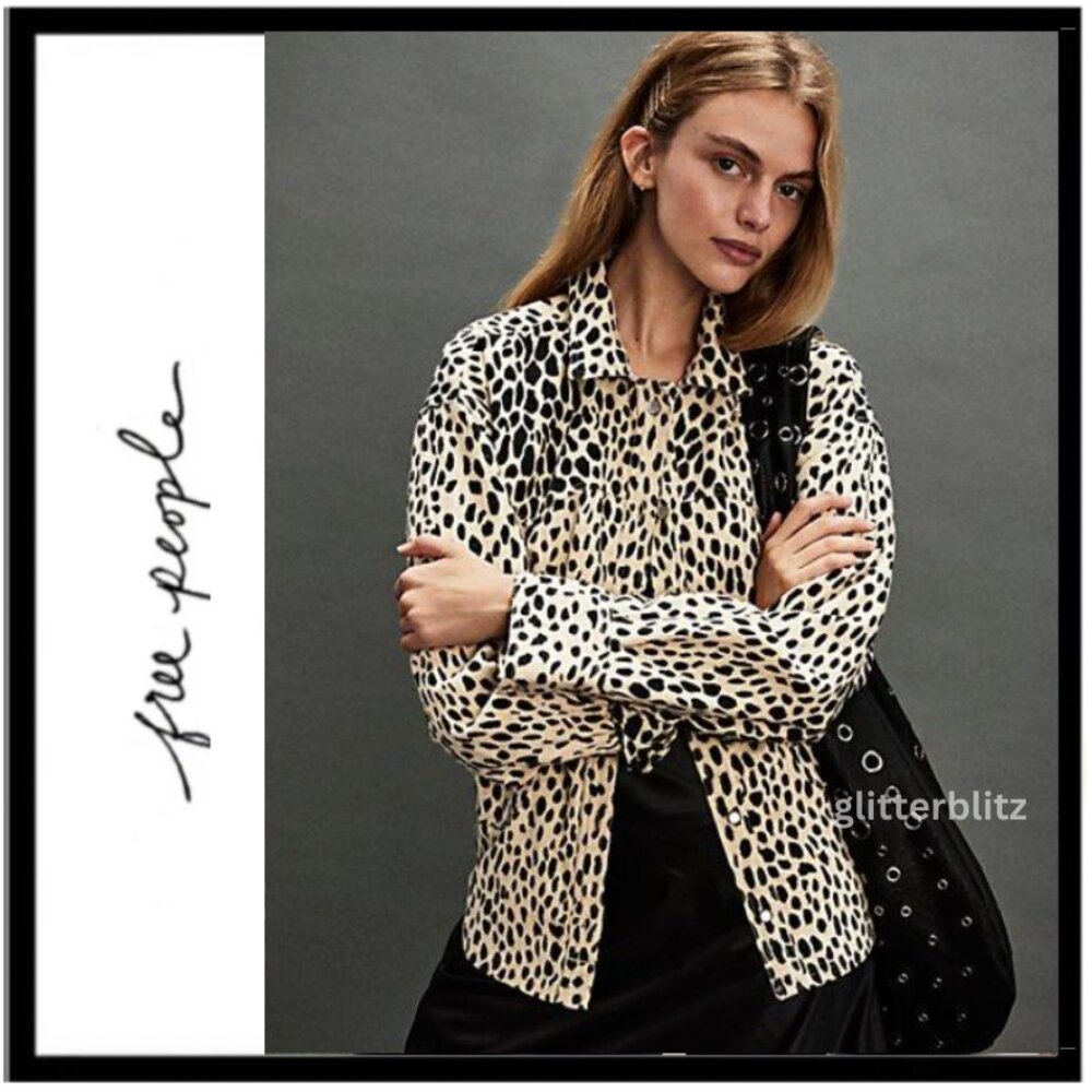 Free People We the Free Calico Animal Print Flannel Shirt in Snow Leopard Combo